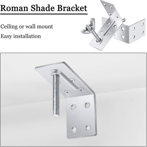 Roman Shade Wall L Bracket and Wingnut Ceiling or Wall Mount Brackets for Roman Shade Home Window Drapery (8)