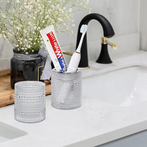 Toothbrush Holders for Bathrooms,Glass Toothbrush and Toothpaste Holder,10oz Bathroom Tumbler and Mouthwash Cup,Bathroom Storage Cup for Tooth Brush,Makeup Brush (Clear) by Tonxus