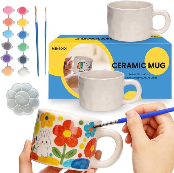 MENGDIDI 2PCS Paint Your Own Mug Kit, Custom Ceramic Mug Painting Set, Blank