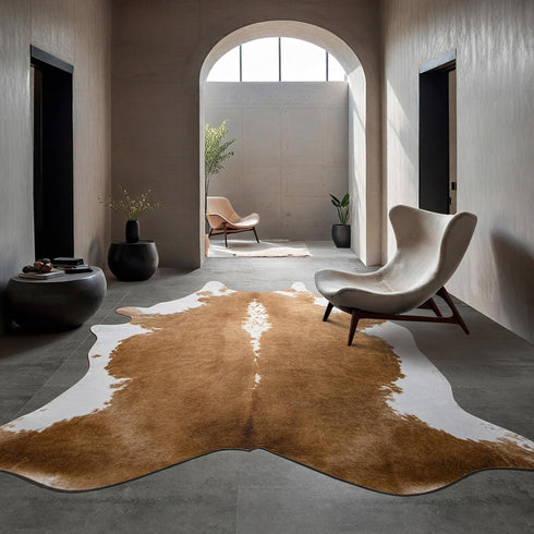 4.6 5.2ft, BENRON Premium Faux Cowhide Rug, Cow Print, Rustic Western Rugs for Living Room Bedroom, Irregular Animal