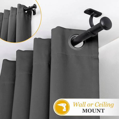 Kenney Weaver Cap End Indoor/Outdoor Black Curtain Rod, Adjustable 37-72 Inch for Windows & Patio