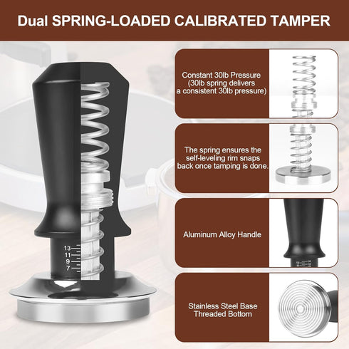 58mm Espresso Tamper Set - Dual-Spring Calibrated Coffee Tamper, WDT Tool, Magnetic Dosing Funnel