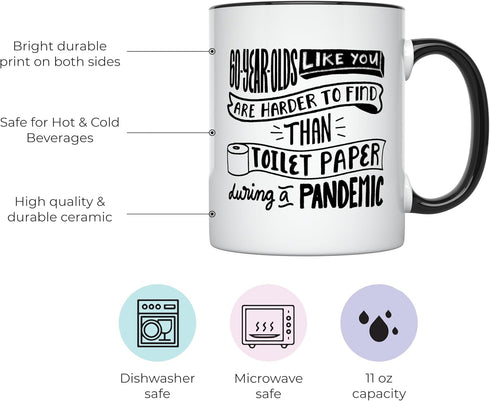 YouNique 60th Birthday Mug, 11 Ounces, Funny Coffee Cup Ideas for Men and Women, 60 Birthday Gift (Black Handle)
