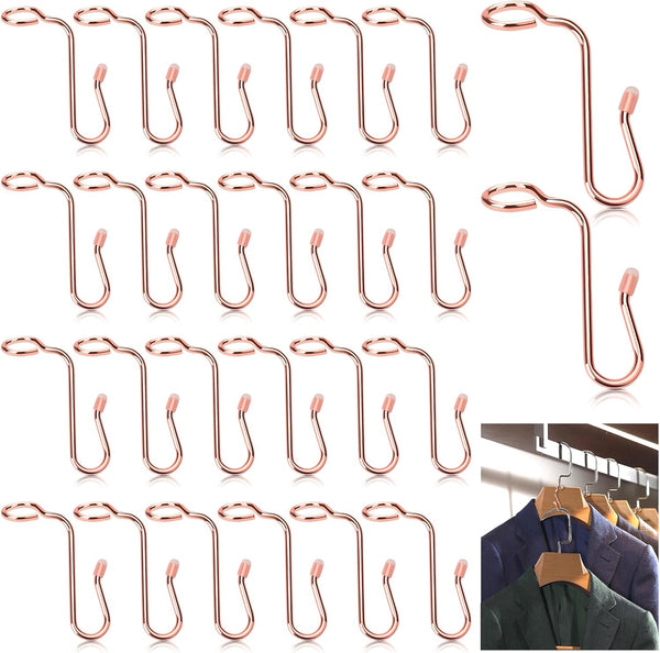 50 Pieces Hanger Connector Hooks, Metal Hanger Extender Hooks for Different Clothes Hangers, Rose Gold