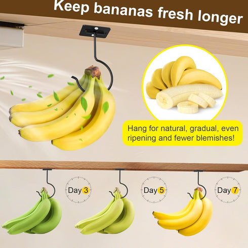 Rimaaiae 2 Packs Counter Under Cabinet Banana Hooks, Foldable Magnetic Banana Holder with Strong Self-Adhesive & Screws