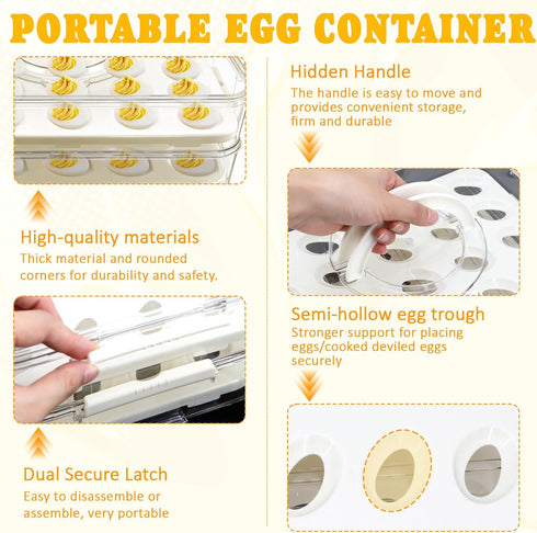 Lignumix (2 Deviled Egg Containers with Lid & Handle Layer Snap-on) PET Thickened Eggs Holder Inc Egg Slicer Kitchen