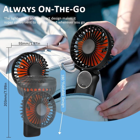 Portable Handheld Fan, Mini Desk Fan with LED Display, 180° Foldable Neck Fan for Travel Outdoor (Black)
