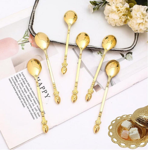 Swan Spoon Set, 7 PCS Mediterranean Mini Spoon Cutlery with Holder, Exotic Luxury Flatware, Gold