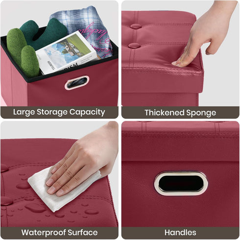 17x13x13in COSYLAND Storage Ottoman Foot Rest - Leather Ottoman Rectangle Foot Stool Folding for Room Dorm Small
