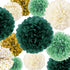 NICROLANDEE 12 PCS Green Wedding Party Decorations, Emerald Green Ivory Tissue Paper Pom Poms for Baby Shower