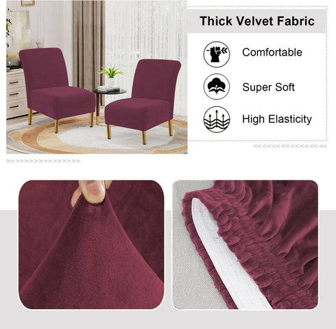 TOPYUMH Armless Velvet Accent Chair Covers High Stretch Chair Slipcovers, Removable Furniture Protector for Living