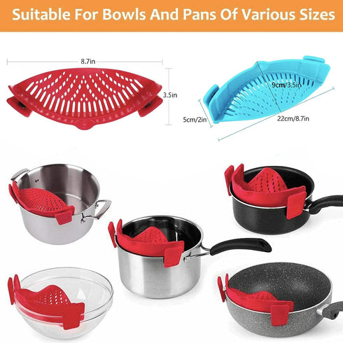 2 Pcs Clip on Strainers, Silicone Pot Strainer for Pasta Meat Vegetables, Fit All Pots and Bowls