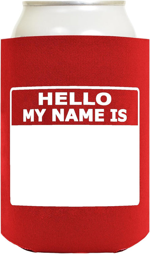 Personalized Can Cooler Hello My Name is Name Tag Set, 6-Pack Can Drink Sleeves and Marker