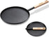 8-Inch Frying Pan Skillet, Lightweight Flat Crepe Pan with Wooden Handle for Indoor Outdoor Cooking