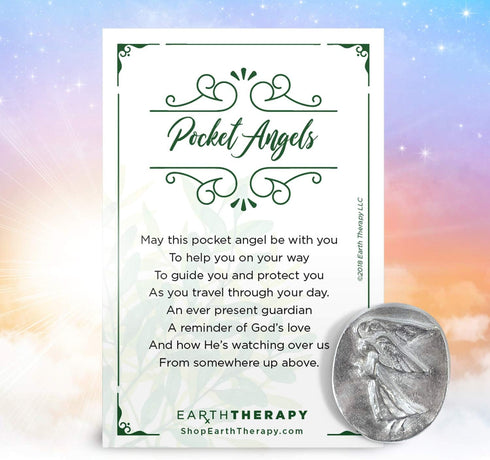 Pocket Guardian Angel Healing Pack, Includes Opalite Angel Figurine, Angel Token Coin, Serenity Prayer Card