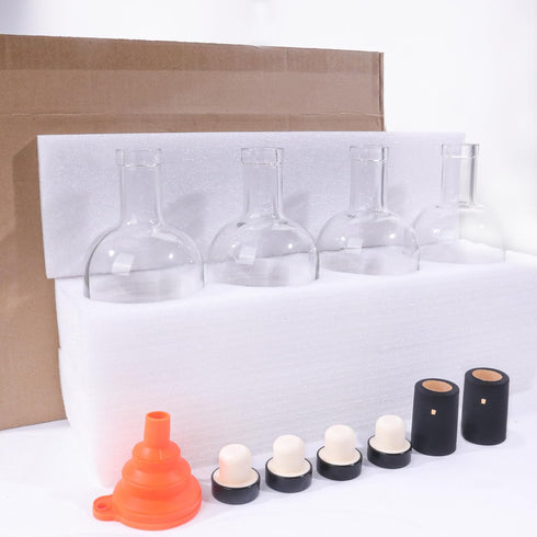 4 Pack 25oz 750ml GUANENA Clear Glass Bottles with Cork Lids and PVC Shrink Capsules, Liquor Bottles with T-shaped