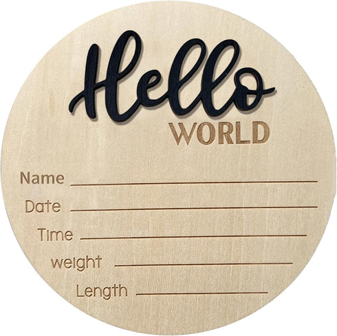 LZEDIRA Baby Announcement Sign, 5.9 Inch Wooden Hello World Newborn Sign Birth Announcement
