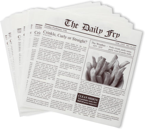 Fox Run Newsprint French Fry Wax Paper Liners, 24-Count