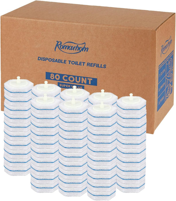 ROMARHOM 80-pcs Toilet Brush Wand Refills, Compatible with Clorox and Most Toilet Brushes,