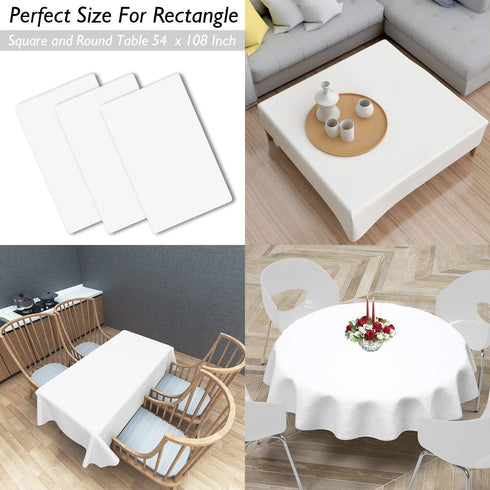 Childom 3 Pack Plastic Tablecloths for Rectangle Tables 54" x 108" - White Disposable for Indoor or Outdoor Parties