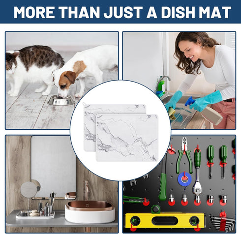 Hushee 2 Pack Extra Large Dish Drying Mat, Large Stain Hide Dish Drainer Mats for Countertop, 30 x 24 Inch