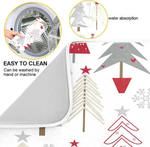 Nander Beautiful Christmas Tree Dish Drying Mat, Absorbent Reversible Dish Draining Mat for Kitchen Counter