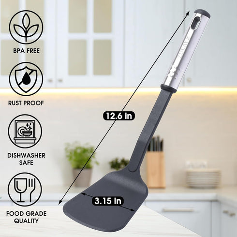 Zulay Premium Nylon Spatula, 12.5 Inch Flexible Turner with Stainless Steel Ergonomic Handle