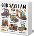 Qlnuk Religious God Says I Am Construction Wood Block Sign Nursery Bible Verse