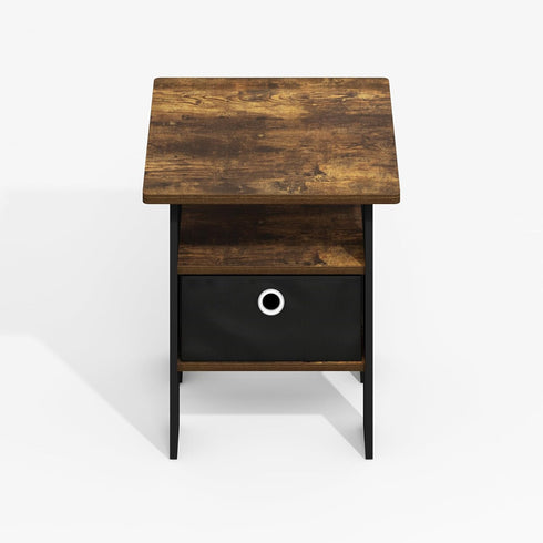 Furinno Modern Side Table, Square Top End Table with Storage Bin, Night Stand, Bedside Table with Storage Shelf