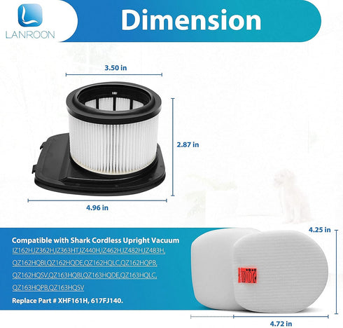 IZ382H IZ377H Filters for Shark Stick Vacuums, 2 Pack HEPA Filter & 4 Pack Foam Kit, Part XHF161H
