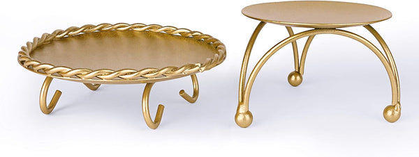 dedoot Gold Candle Holders Set of 2, Decorative Handmade Iron Pillar Plate Centerpiece for LED & Wax Candles