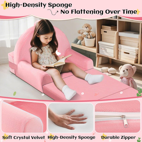 ORWIPO Cozy Unicorn Kids Sofa Bed with Removable Washable Cover & Hook and Loop Backrest Foldable Toddler Chair