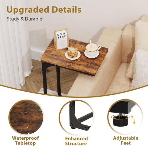 Set 2, 7 inch Narrow C Shaped End Tables Living Room TV Trays of Small Thin Farmhouse Side Table Skinny Slide Under