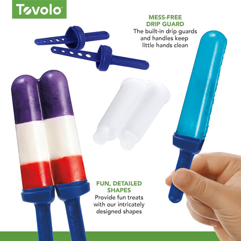 Tovolo Popsicle Molds with Sticks, Blue, 4-Pack, Twin Pops, Reusable Ice Pop Maker, Dishwasher Safe & BPA-Free