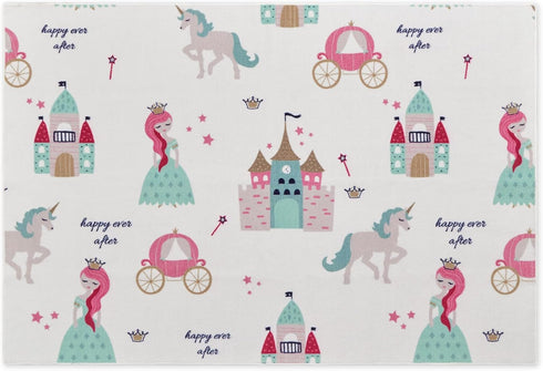 4X6 SLEEP ZONE Kids Rugs for Playroom, Area Rugs for Girls Bedroom Princess Castle, Washable Nursery Carpet, Non Slip