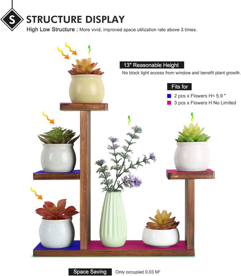 Wood Desktop Plant Stand, Indoor Small Windowsill Flower Shelf for Succulent Herb Display Rack in Living Room Office