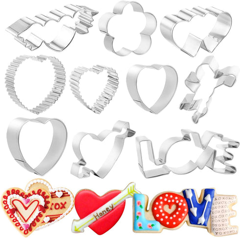 HOWAF 10pcs Valentine's Day Cookie Cutters Set - Stainless Steel Shapes for Kids & Adults, Wedding Tools