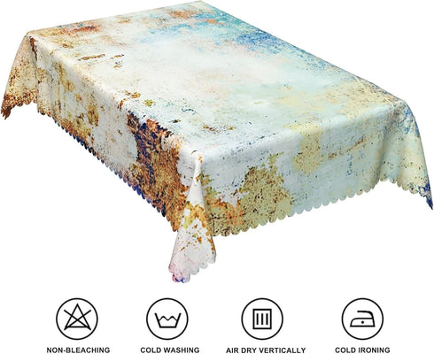 52x70 Inches Mid Century Tablecloth, Yellow and Blue Abstract Modern Art, Spill Proof Fabric Table Cover for Home