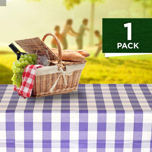 Havercamp Purple and White Plaid Table Cover | 54" x 108" | Classic Plaid Collection for Picnic, Barbecue, Cookout,