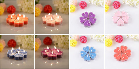 Heart-Shaped Tealight Candles, 12PCS Multicolor Love Romantic Unscented Candle with 100PCS Silk Rose Petals for