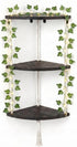 3-Tier REFGY Corner Floating Shelves with Aesthetic Greenery & Fairy Lights - Premium Wood-Textured Boho Wall Hanging