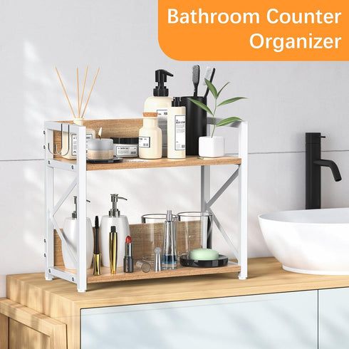 Kitchen-Countertop-Organizer-Shelf, 2 Counter,Wooden RUILALIFE Tier Coffee Bar Station Organizer for Spice Rack Shelf