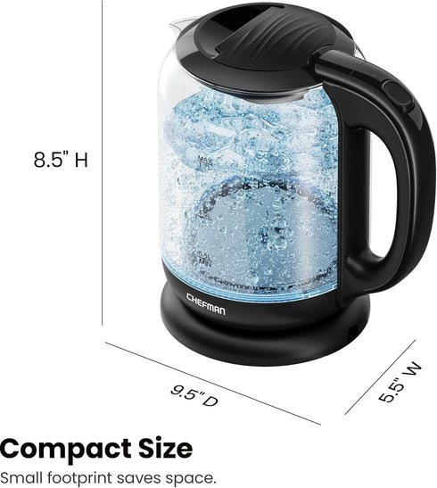 Chefman 1.7 Liter Electric Glass Tea Kettle, Fast Hot Water Boiler with One Touch Operation