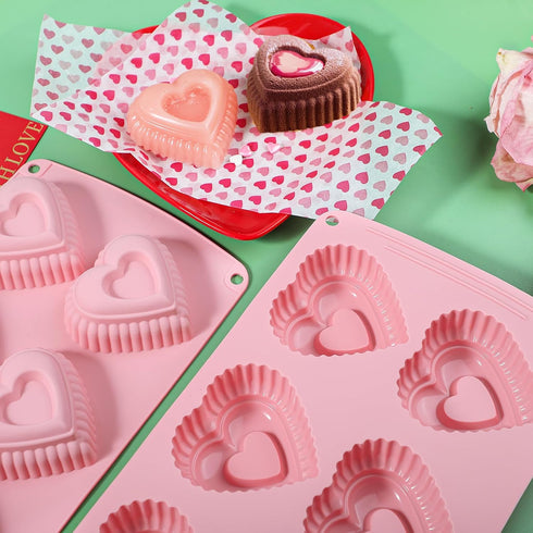 Webake Silicone Heart Cake Mold, 6-Cavity Mini Heart Shaped Cake Pans, Pack of 2