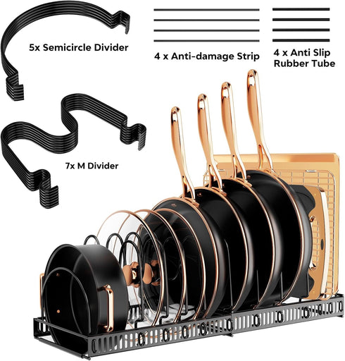Expandable Pot and Pan Organizer Rack - Space-Saving Kitchen Cabinet Storage Solution