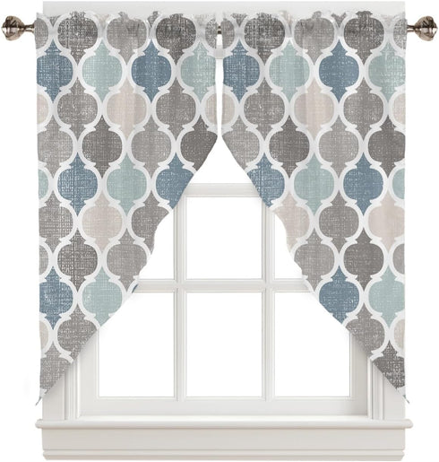 Swag Curtains Fall Valances for Windows, Geometric Vintage Moroccan Patterned Valances, 28"x36"x2, Washable Kitchen