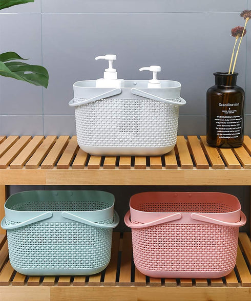 UUJOLY Plastic Organizer Storage Baskets with Handles - Shower Caddy Bins for Bathroom and Kitchen (Blue)