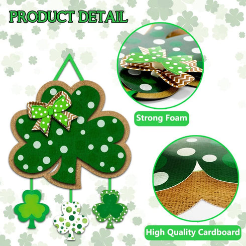 Friday Night St. Patrick's Day Door Sign - Irish Hanging Welcome Board with 3-D Cardboard Green Shamrock Hanger