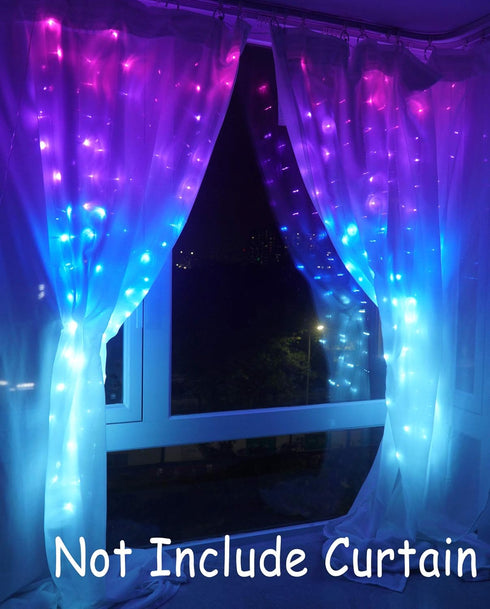Ariswill Frozen Curtain Lights Pink Purple Blue Ombre Fairy Light with Remote Ombre Rainbow LED String Curtain Lights