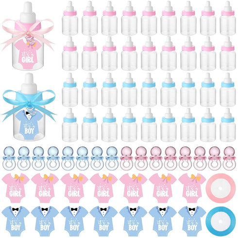 162 Pcs Gender Reveal Baby Shower Favors 48 Mini Milk Bottles Plastic